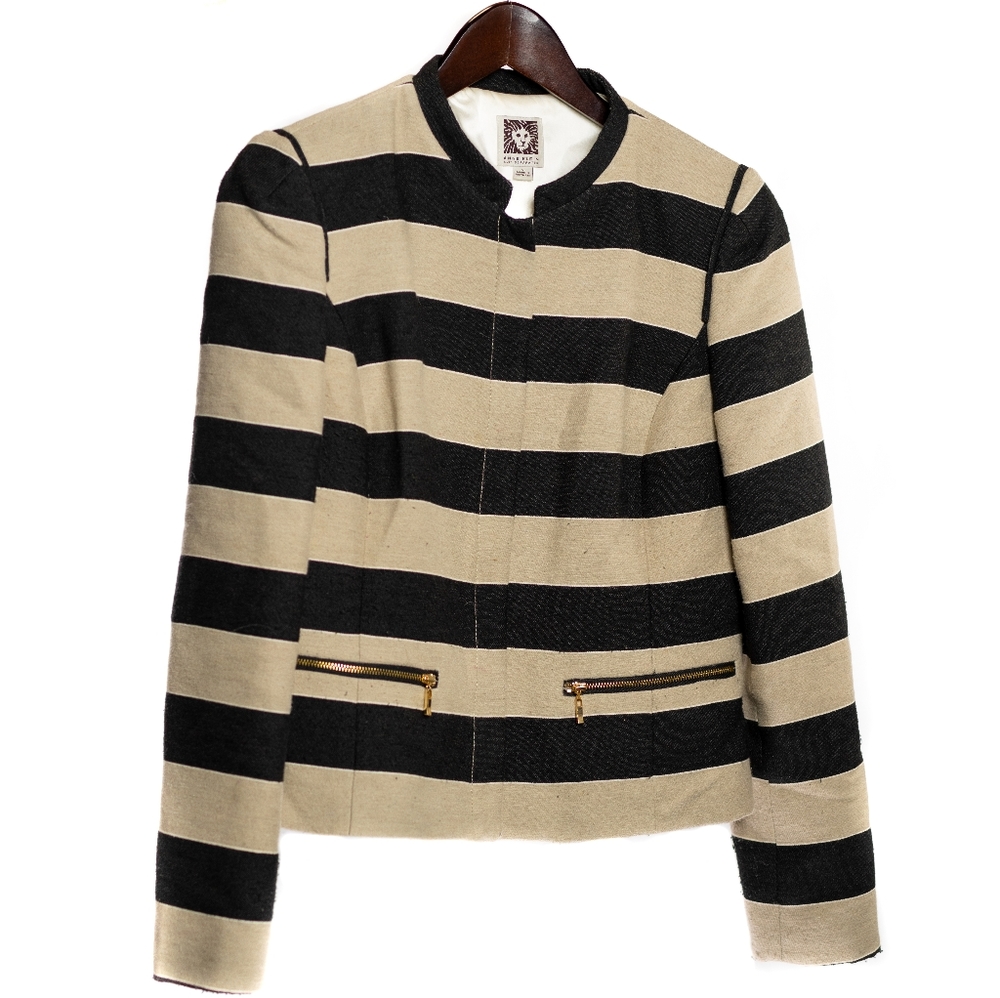Anne Klein Suit Separates Biege Black and White Stripes Jacket Size 6